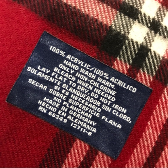 Red Tartan Plaid Fringed Wool like Scarf - Picture 6 of 7